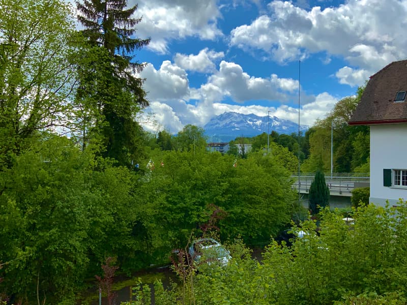 majestätisch prächtig die Sicht vom Garten zum Pilatus