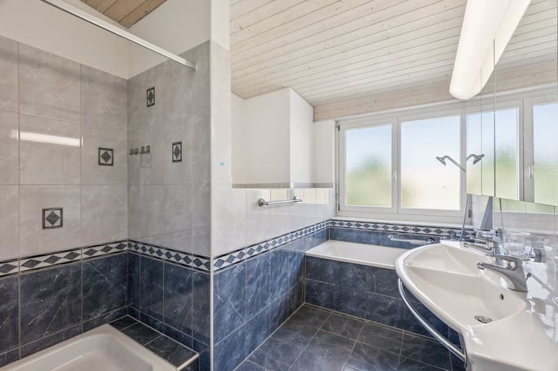 Grosszügiges Bad mit Dusche, Badewanne und Doppellavabo