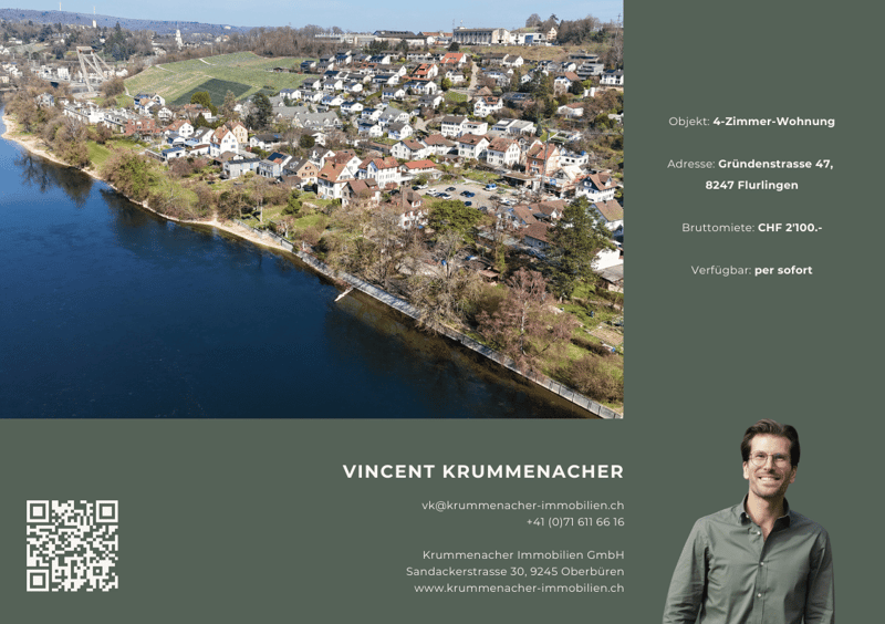 4-Zimmer-Wohnung, Grundenstrasse 47, 8247 Flurlingen, CHF 2100, available immediately