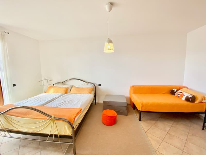 twin bed with metal frame, double bed with metal frame, a bed stool, ottoman, couch