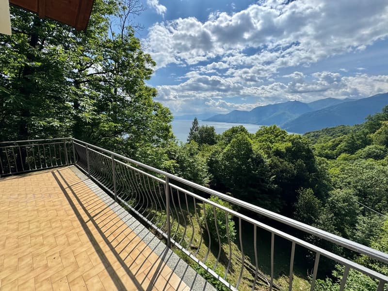 wooden floor, stainless steel railing, tree view, mountain view, lake view
