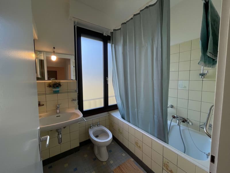Bathroom with sink, toilet, bathtub, and window
