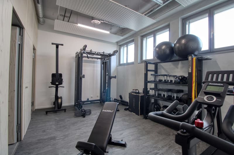 well-equipped gym with various exercise machines and free weights