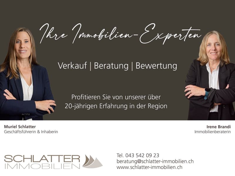 Two female real estate agents smiling, Irene Brandi and Muriel Schlatter from Schlatter Immobilien