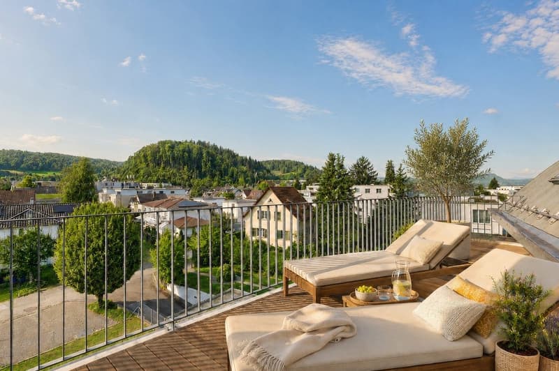 Exclusive 3.5 - 5.5 room attic penthouse 246 m² NWF, 4 terraces, in the center, 3 double garages, lift, (7)