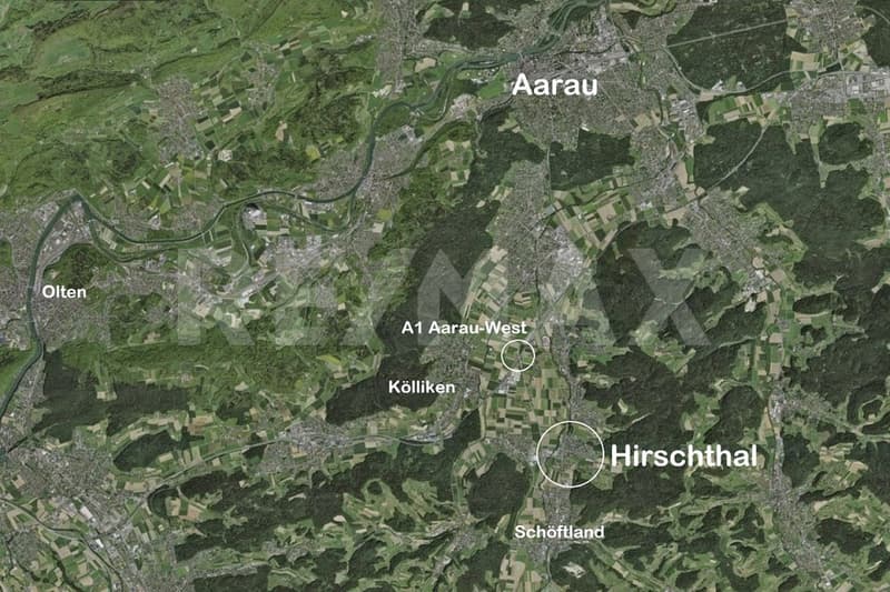 Bauland, 1'343 m², Bauzone W2A, Villen-Hanglage, unverbaubare Weitsicht, nahe A1 und Aarau (8)