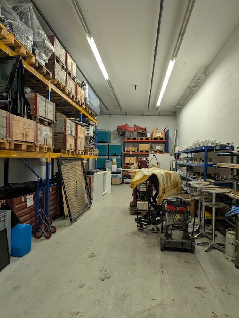 Warehouse with shelves and equipment