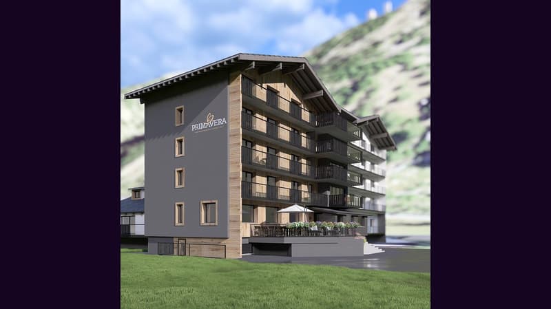 modern building, gray exterior, wooden accents, multiple balconies, outdoor seating area, large windows