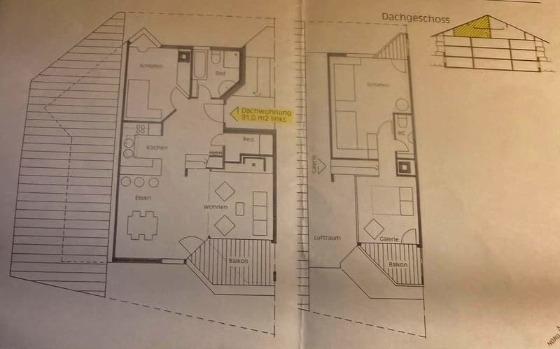 Living room, kitchen, 2 bedrooms, 2 bathrooms, balcony, attic