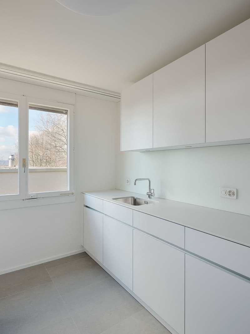 modern kitchen with window, modern sink, modern cabinet, stainless steel sink