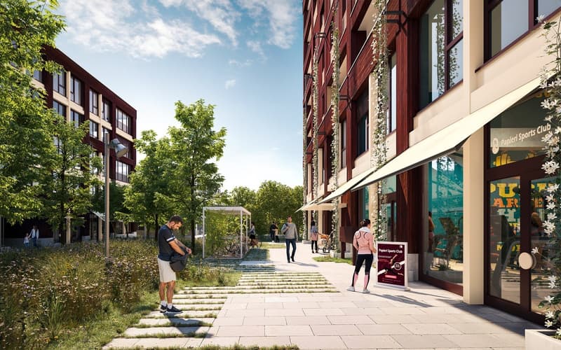 Die unterschiedlichsten Nutzungen bespielen die grüne Gasse und laden zum Verweilen ein.