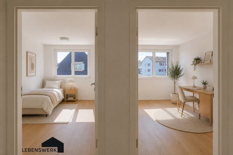 Raum für neue Möglichkeiten die grosszügige Fläche bietet Potenzial für eine Teilung in zwei separate Zimmer.