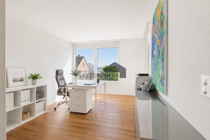 Helles, grosszügiges Büro mit viel Platz und schönem Ausblick bis zum Bodensee.
