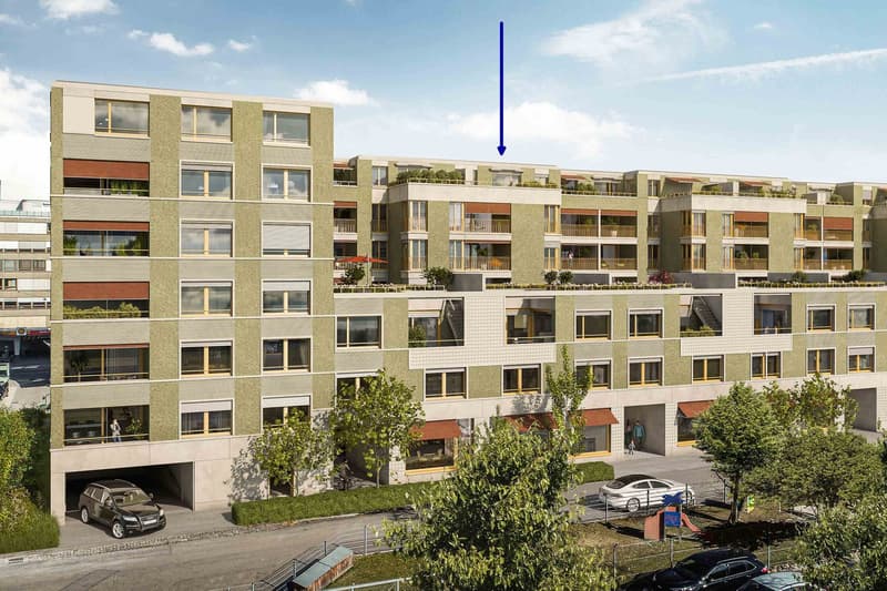 Luxuriöse, ruhige 2.5-Zimmer-Attikawohnung mit zwei grossen Terrassen in Erstvermietung (1)