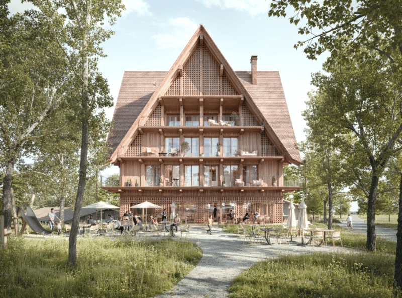 Neubau Restaurant Schützen Unterägeri mit Terrasse im Freizeit- und Naherholungsgebiet (1)