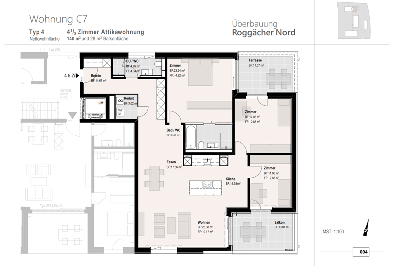 Erstbezug 4 1/2 Zimmer-Attikawohnung in neuer Überbauung Roggächer Nord (2)