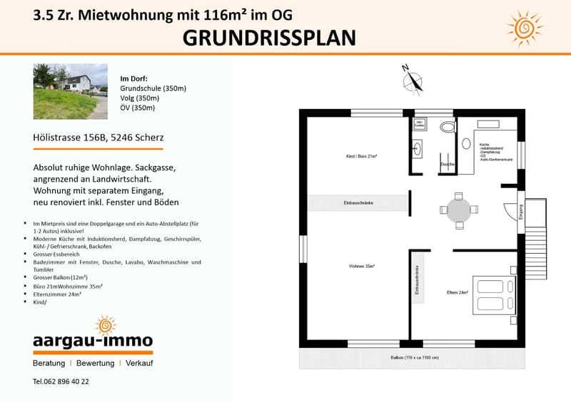 Appartamento tranquillo, 116m² 3.5 locali con garage doppio e posto auto (2)