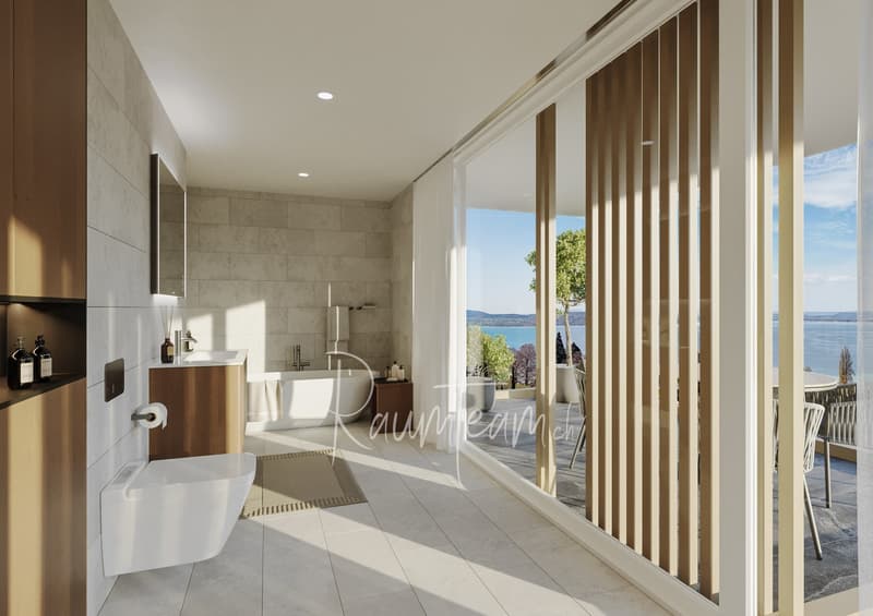 Visualisierung Badezimmer mit Seesichtbalkon