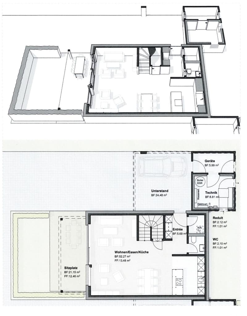 Floor plan with living room, dining room, kitchen, 3 bedrooms, 2 bathrooms, utility room, boiler room, and storage room.