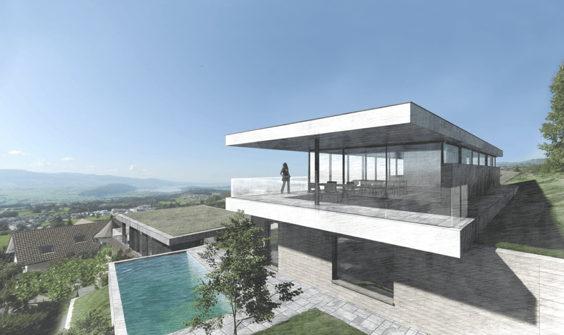 Architekturstudie für sonniges Grundstück am Südhang mit Berg- und Seesicht (2)