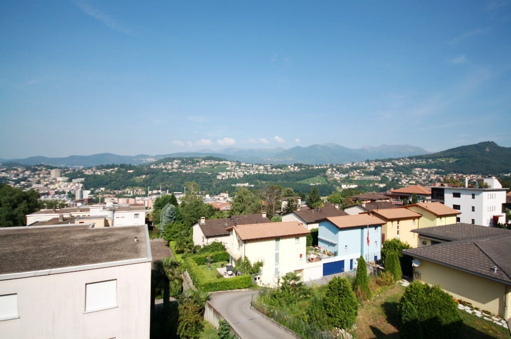 City view, multiple houses, mountain view, trees, greenery