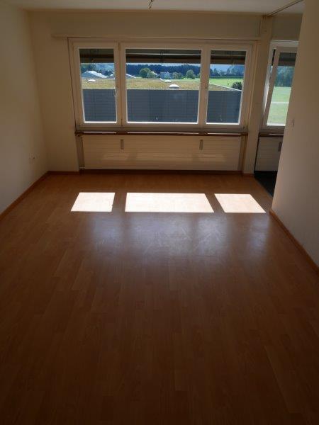 empty room, wooden floor, white walls, three large windows