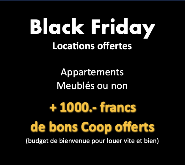 Promotional advertisement for Black Friday real estate offers, includes apartments and furnished/unfurnished options, plus welcome bonuses for new tenants.