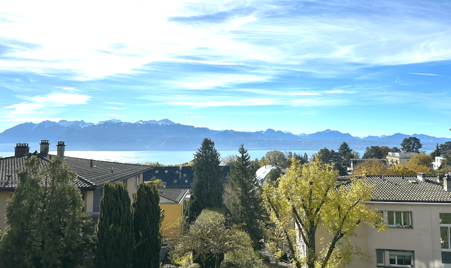 Overlooking a lake and mountain range