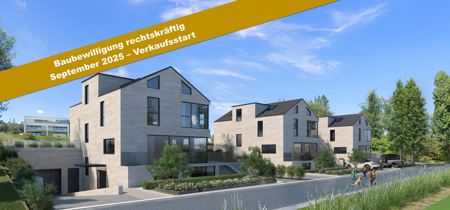 A rendering of three modern houses, featuring sleek lines, large windows, and attached garages.