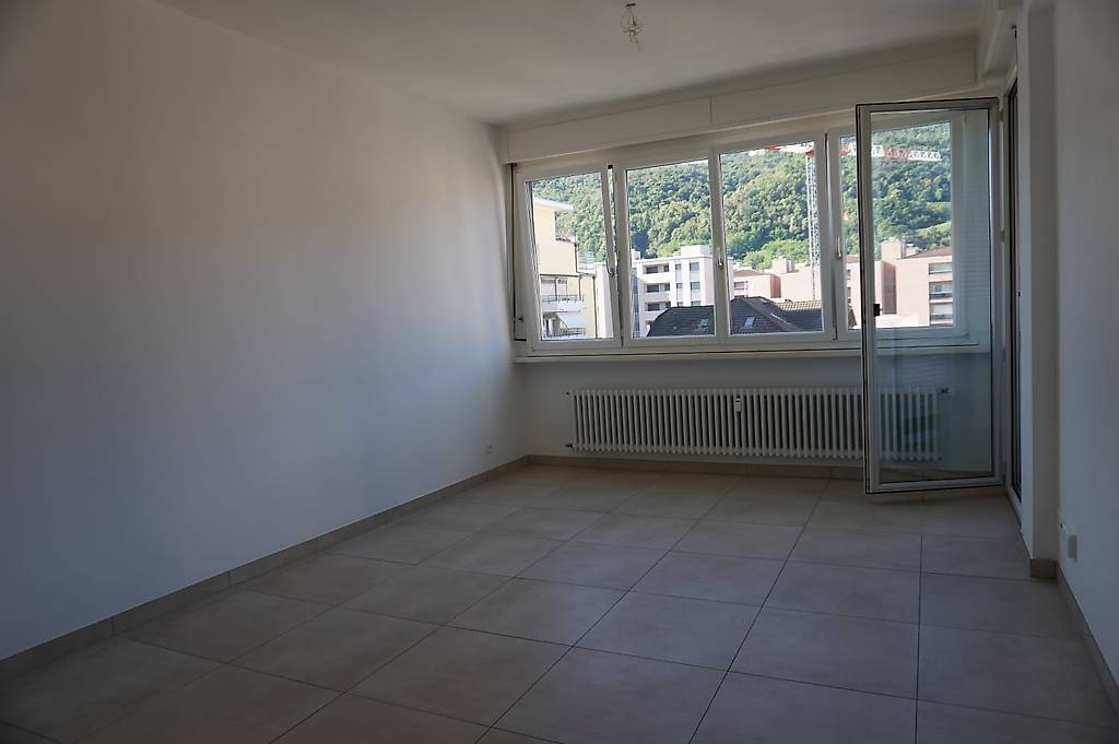 large windows, sliding door, tiled floor, radiator, modern design