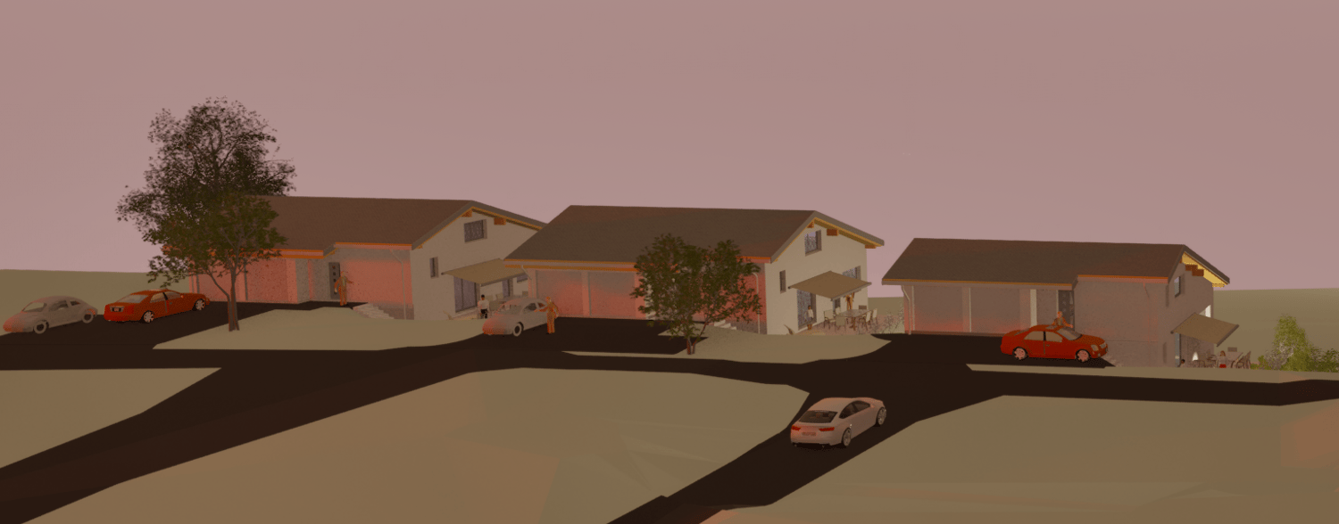 Three detached houses, garage and parking places in front of each house