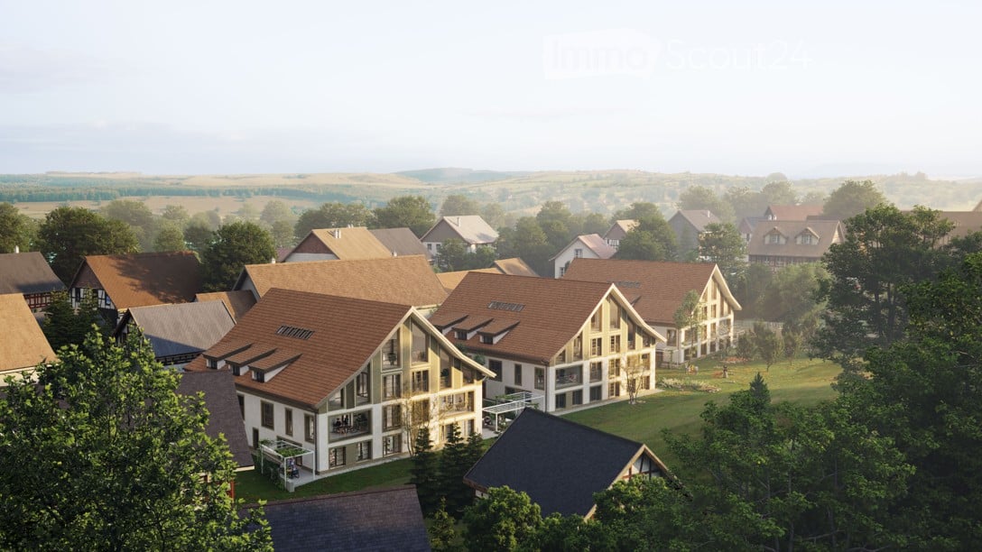 residential complex, modern architecture, multiple buildings, surrounded by trees, balconies