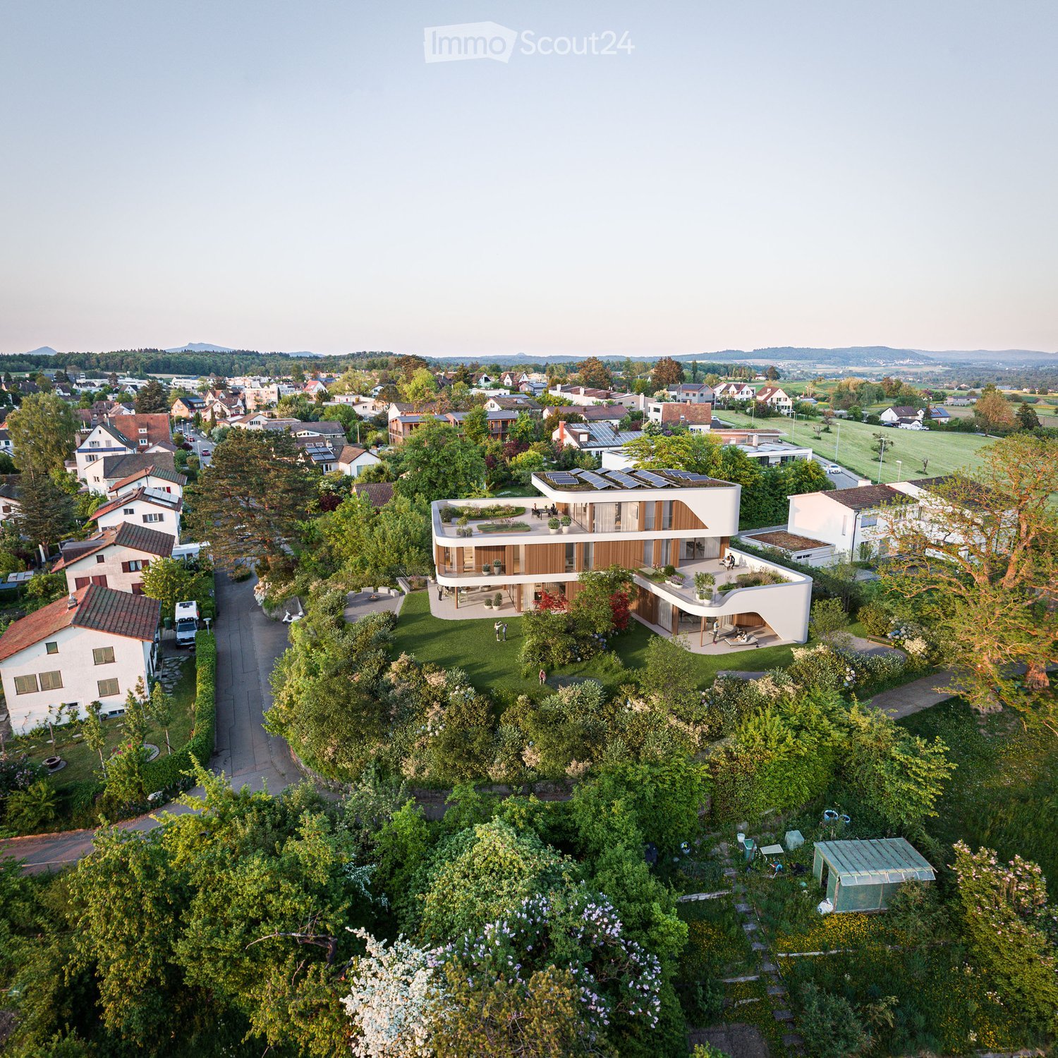 3 story house, large balcony, solar panels, swimming pool, raised ground floor