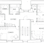 Floor plan of a house with labeled rooms including Esszimmer, Bad, Wohnzimmer, and Schlafzimmer.