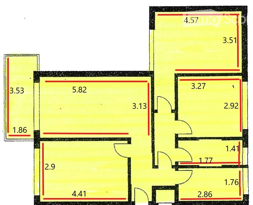 Floor plan showing a layout with multiple rooms and dimensions labeled in meters.