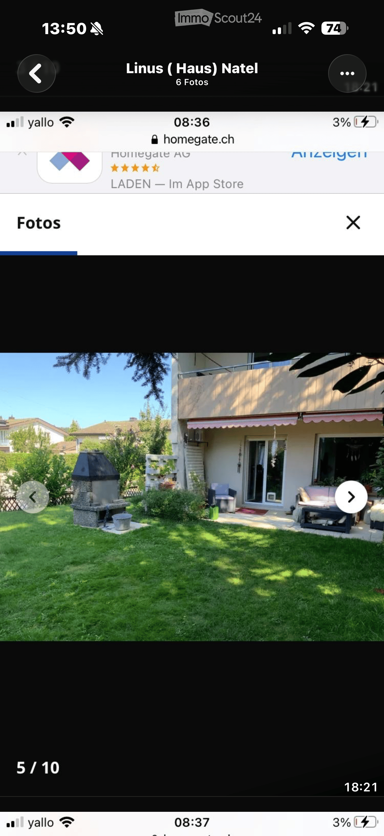 Well-maintained garden with a barbecue, patio furniture, and a modern house with large windows and a balcony.
