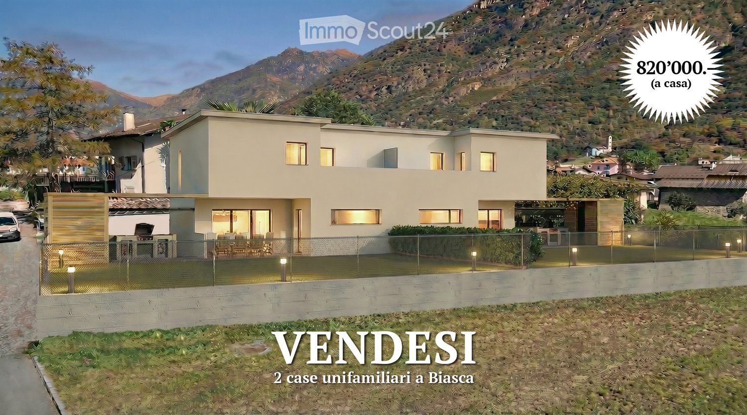 Two-story modern house with light-colored walls, large windows, and a fenced outdoor area with seating and a grill.