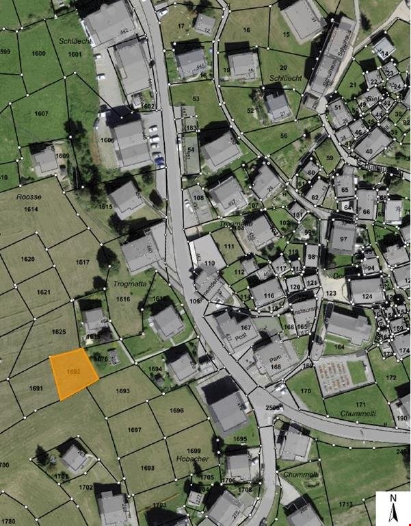 Property Map with several lots marked and numbered, each with a different size and shape