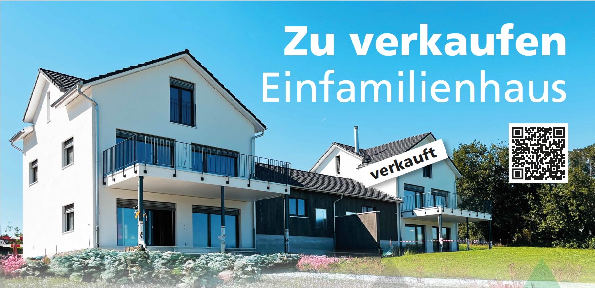 Two-story single-family house, white exterior, blue balconies, green lawn, trees in the background