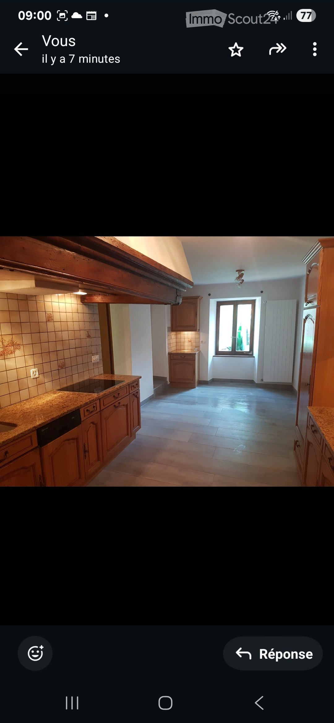 kitchen room with tile floors, granite counter tops, tiled walls, sink, dishwasher, oven, cabinets, power outlets, a window