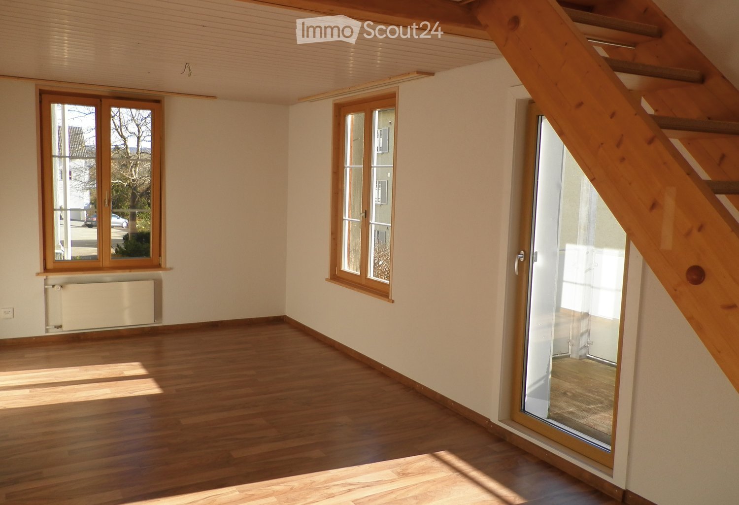 wooden floor, double windows, empty room, radiator