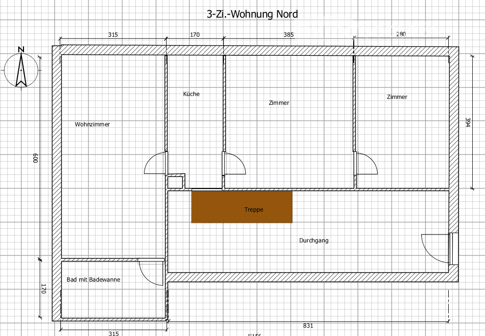 living room, kitchen, 2 bedrooms, bathroom, stairwell, hallway, separate shower area