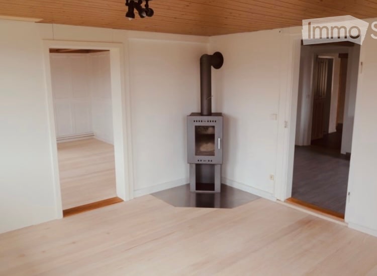 empty room, white walls, wood flooring, fireplace, entrance