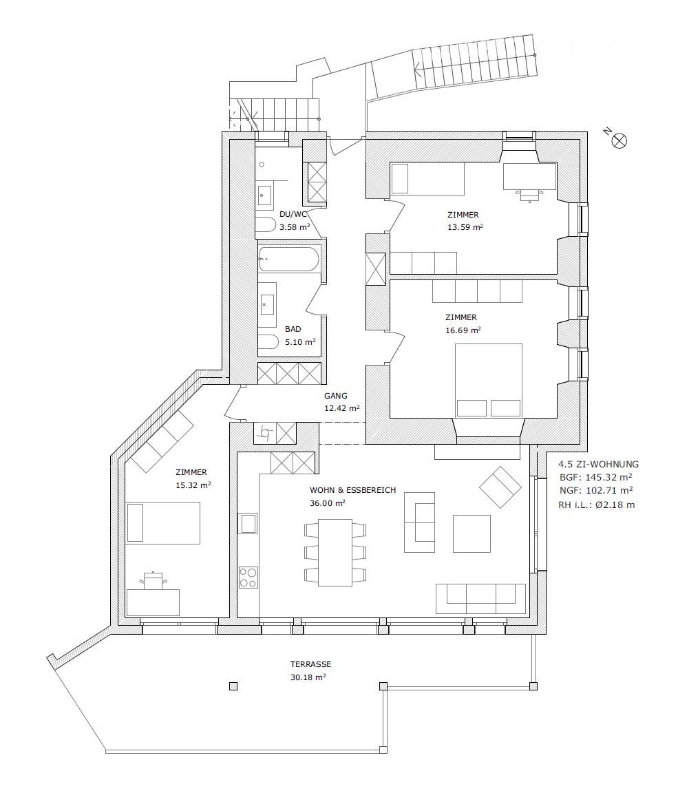 living room, kitchen, 2 bedrooms, 2 bathrooms, balcony