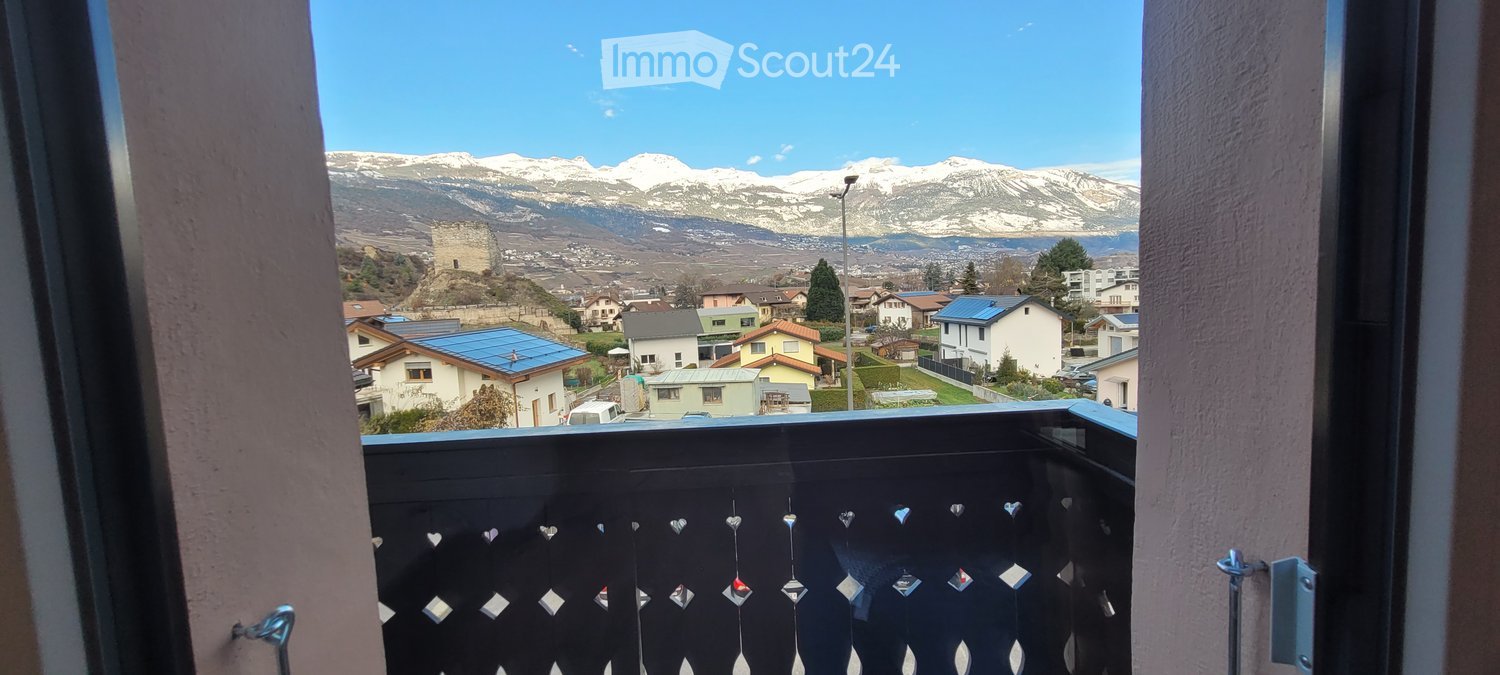 Houses, mountains, blue sky, street, balcony, decorations
