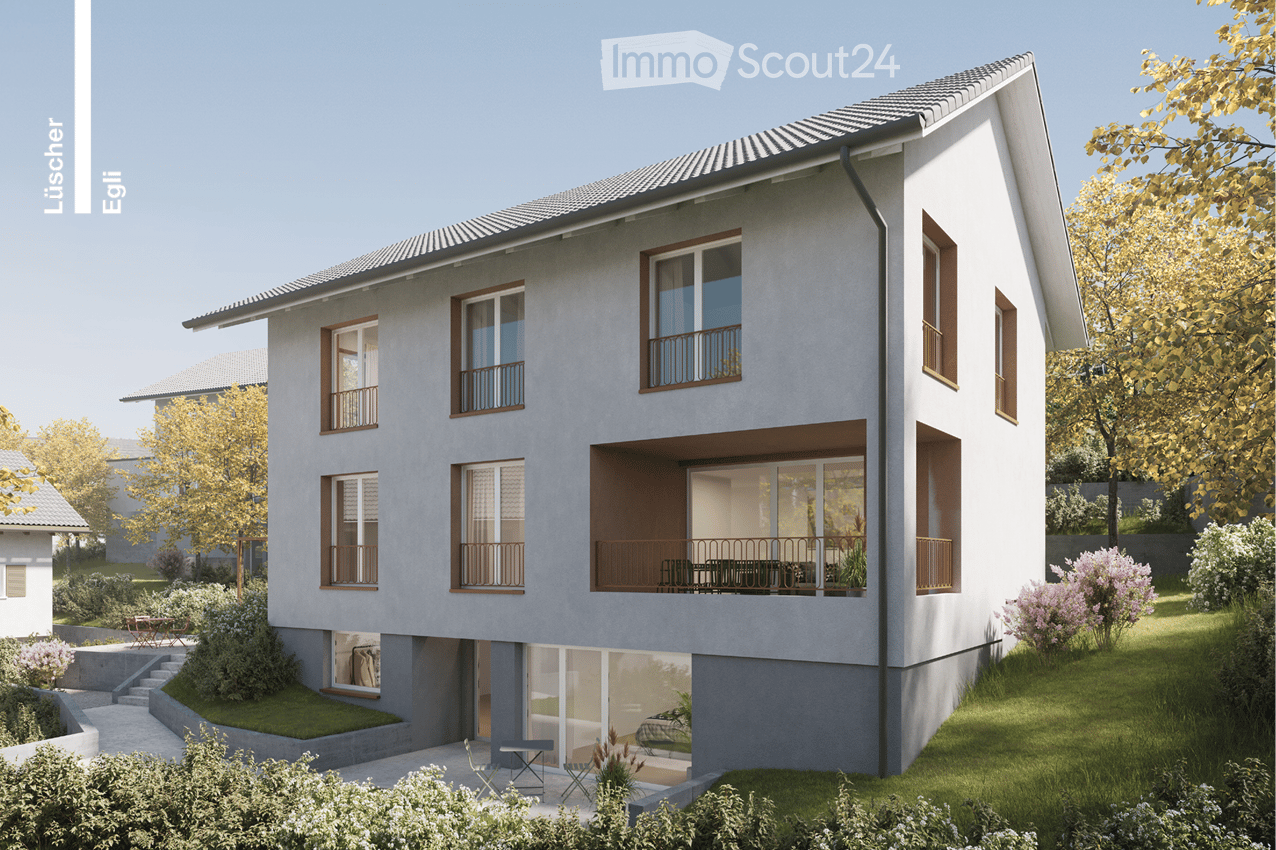 modern house, concrete walls, glass windows, glass doors, balconies