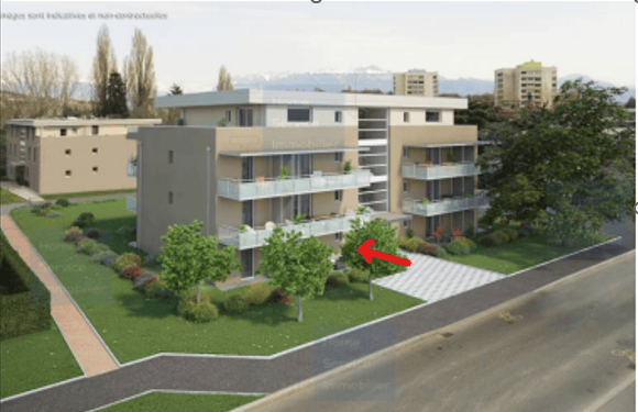 Building with balcony, raised ground floor, parking