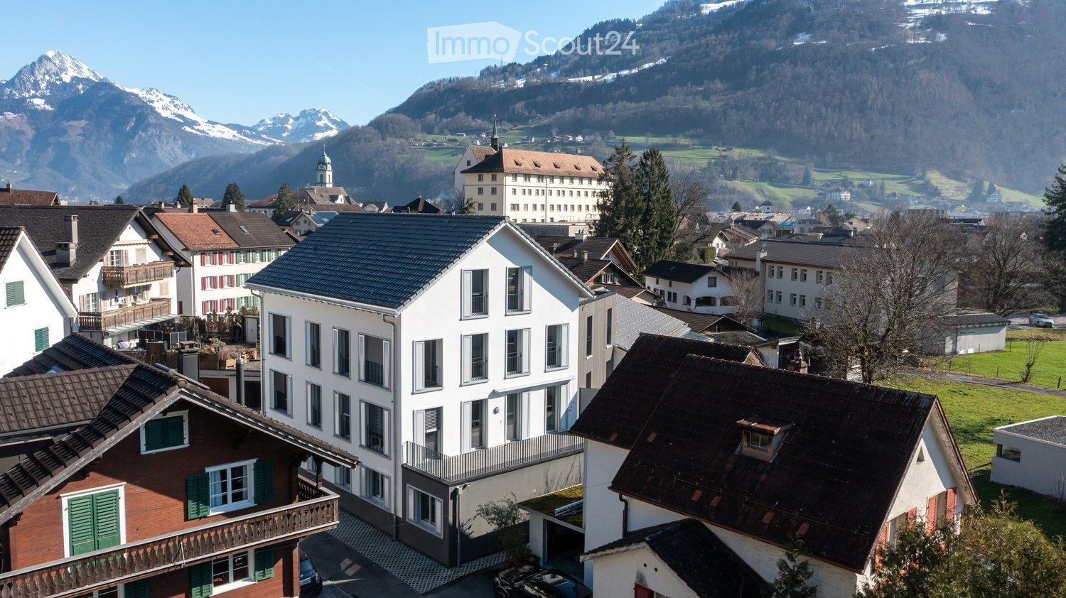 modern house with 5 floors, modern design, located in a village with mountain view