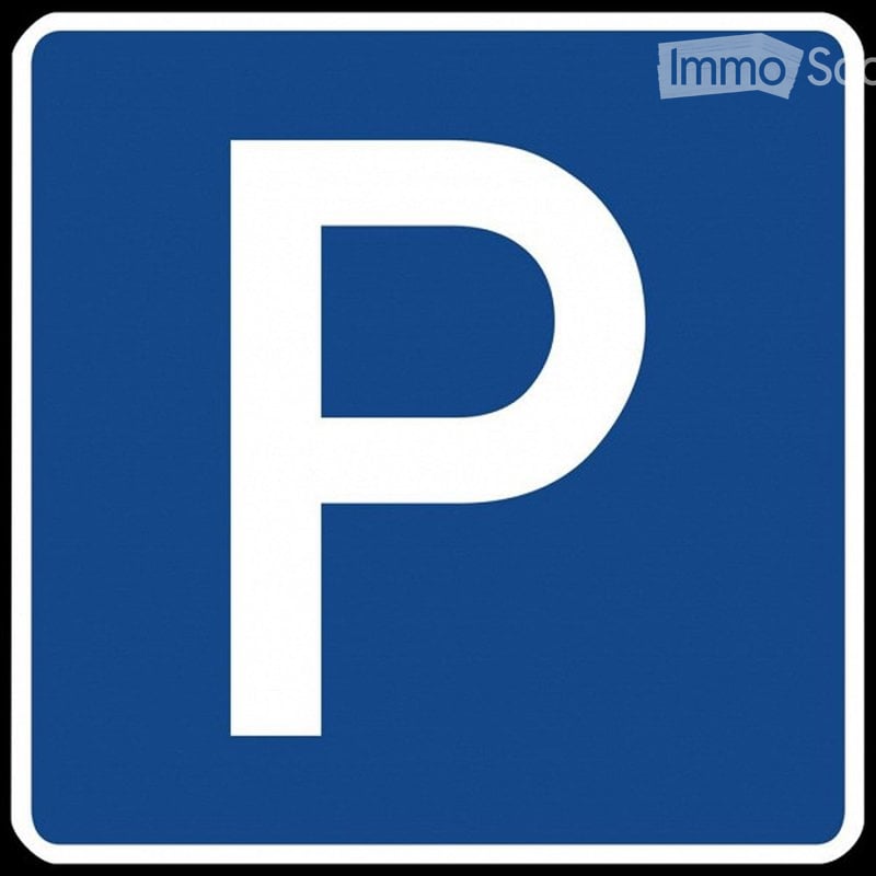 A sign with a white 'P' on a blue background, indicating a parking area.