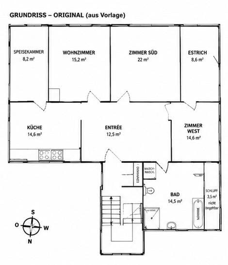 Floor plan of a 6-room apartment including a kitchen, living room, three bedrooms, bathroom, hallway, and entrance area.